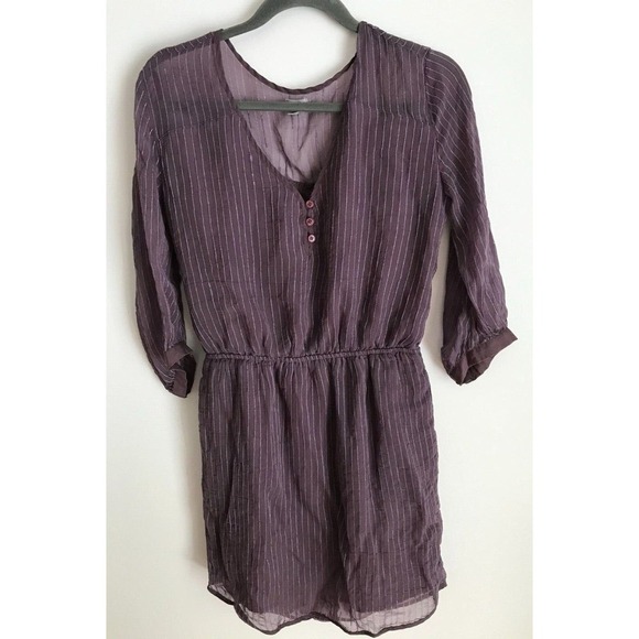 Urban Outfitters Ecote Long-Sleeve Plum and Silver Stripes Dress - Size Medium - Picture 2 of 12
